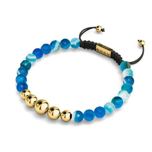 Agate Ligne Bleue | Or | Bracelet en macramé de pierres précieuses d'équilibre